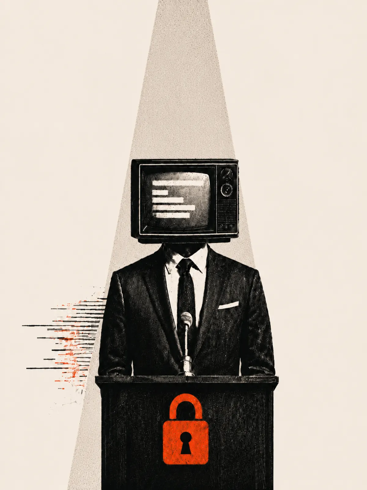 DEHUMANISED — a figure with a television for a head, at a podium.